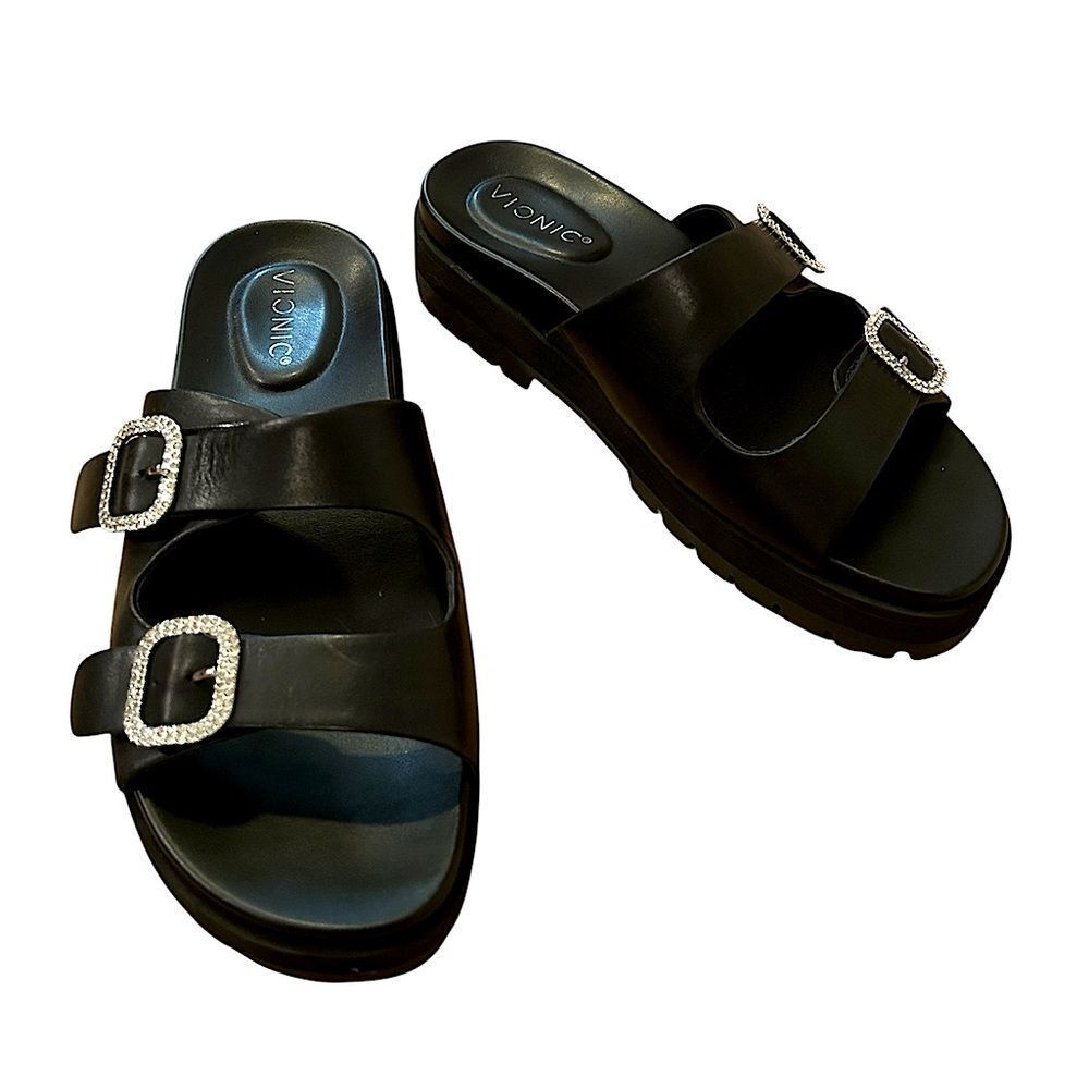Vionic Women’s Size 9 Solid Black Rhinestone Buck… - image 1
